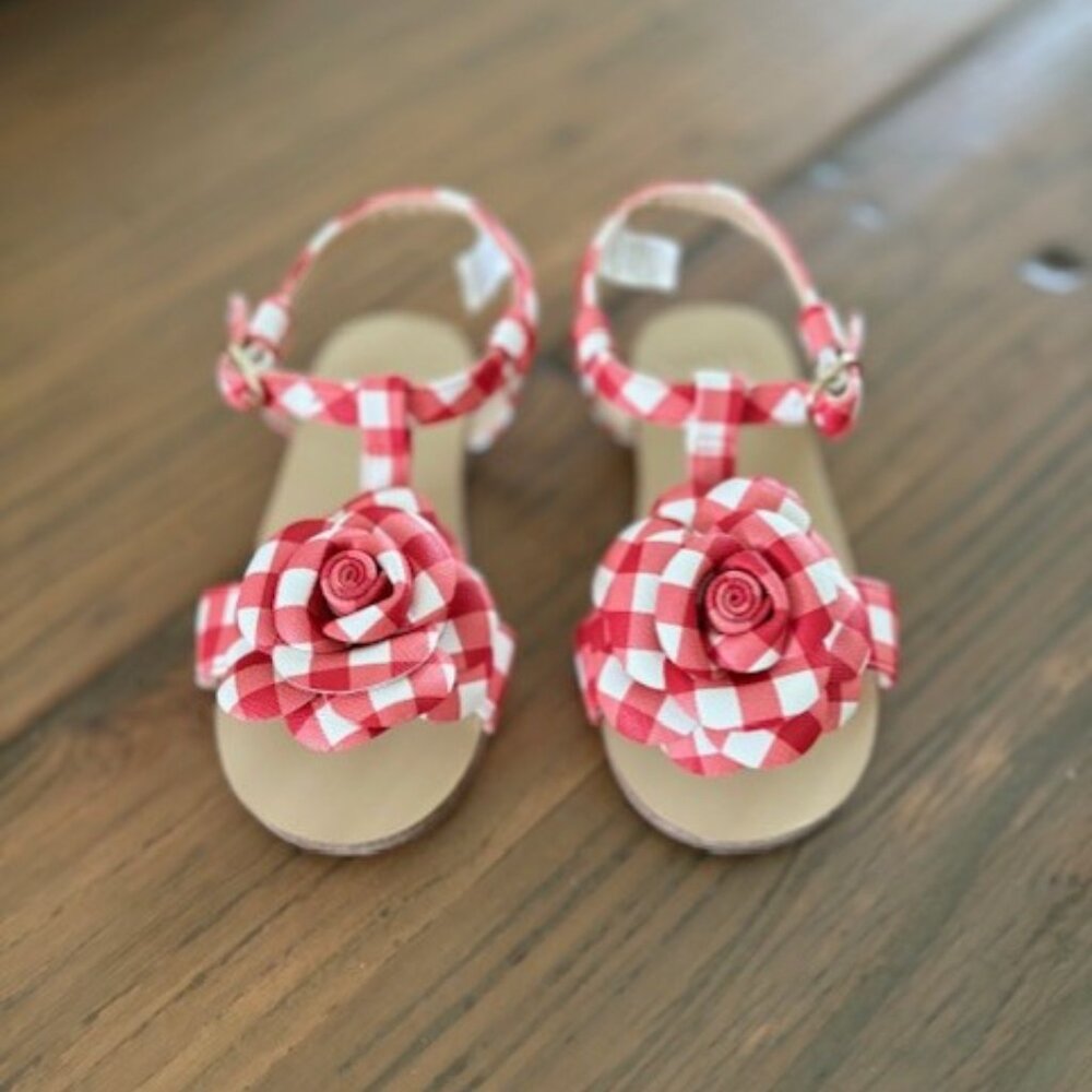 Janie and Jack Gingham Flower Sandal in Red & White Size Toddler 7